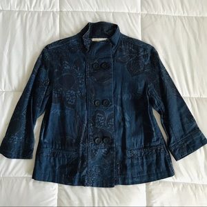 Coldwater Creek Mock Neck Floral Blue Jacket